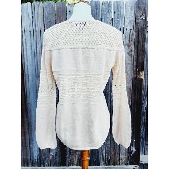 Knox Rose Womens Pullover Sweater Beige Long Sleeve Jewel Neck Open Knit S New - Picture 3 of 7